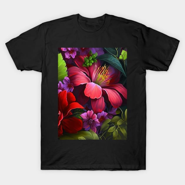 Deeply Red Hibiscus with Greenery T-Shirt by mw1designsart